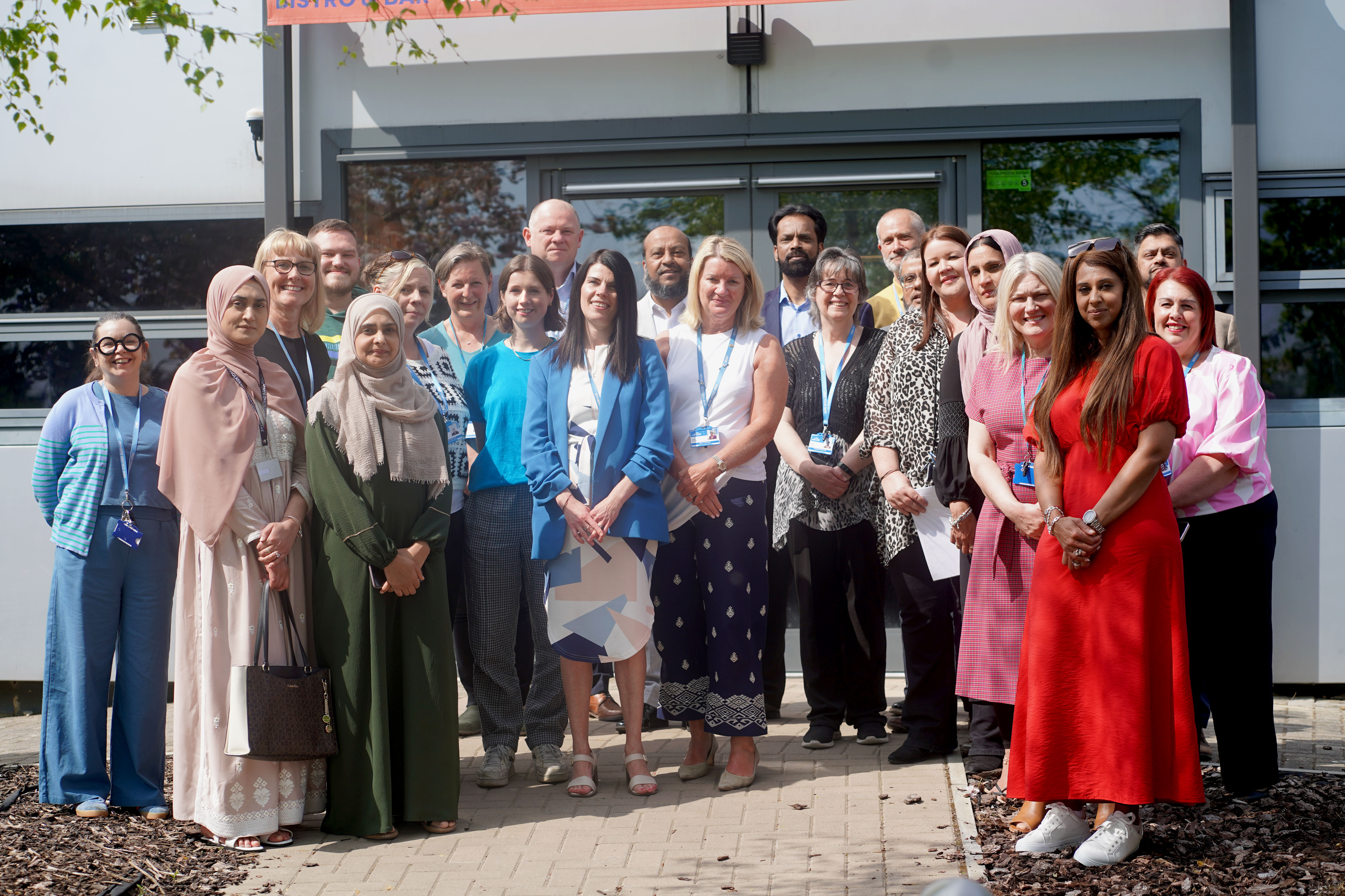 PICTURE CAPTION Alison Maynard, Deputy Principal, New College Durham (Front Centre) with Harry Jennings Director of Young People Handcrafted Projects (rear left) Andy Broadbent Principal and Chief Executive of New College Durham (rear centre left) Abu Shama, CEO of SBIC (rear right) and Shazia Noor  Director of Nur Fitness (front right) along with their respective teams celebrated the fantastic achievements at this year's Association of Colleges awards.