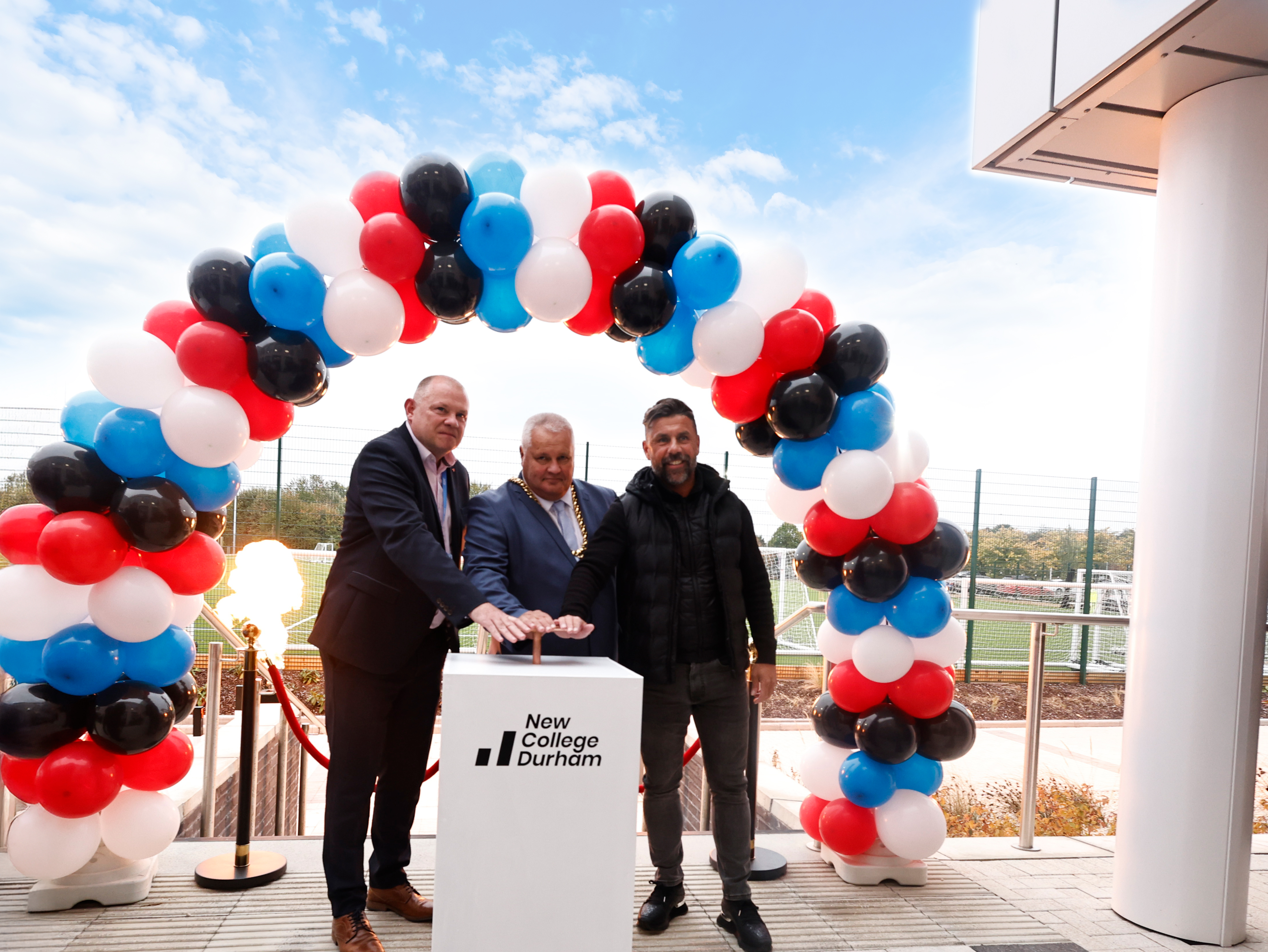 Andy Broadbent, CEO and Principal, Mayor of Durham, Councillor Gary Hutchinson, former Sunderland AFC player Kevin Phillips,