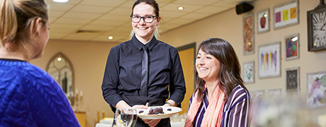 Students getting food